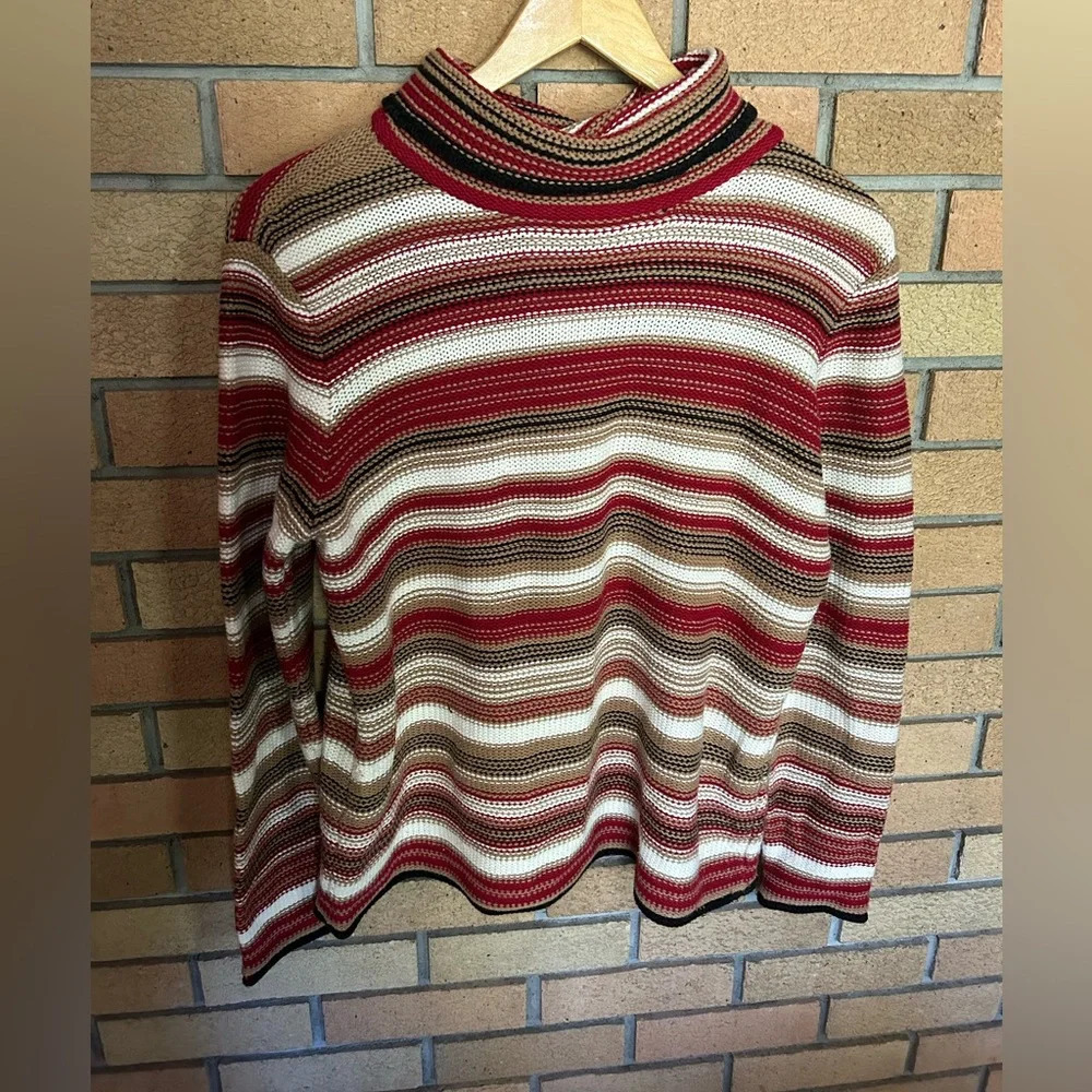 Vintage Talbots Striped Ribbed Knit Turtleneck Sweater Long Sleeve Size Medium